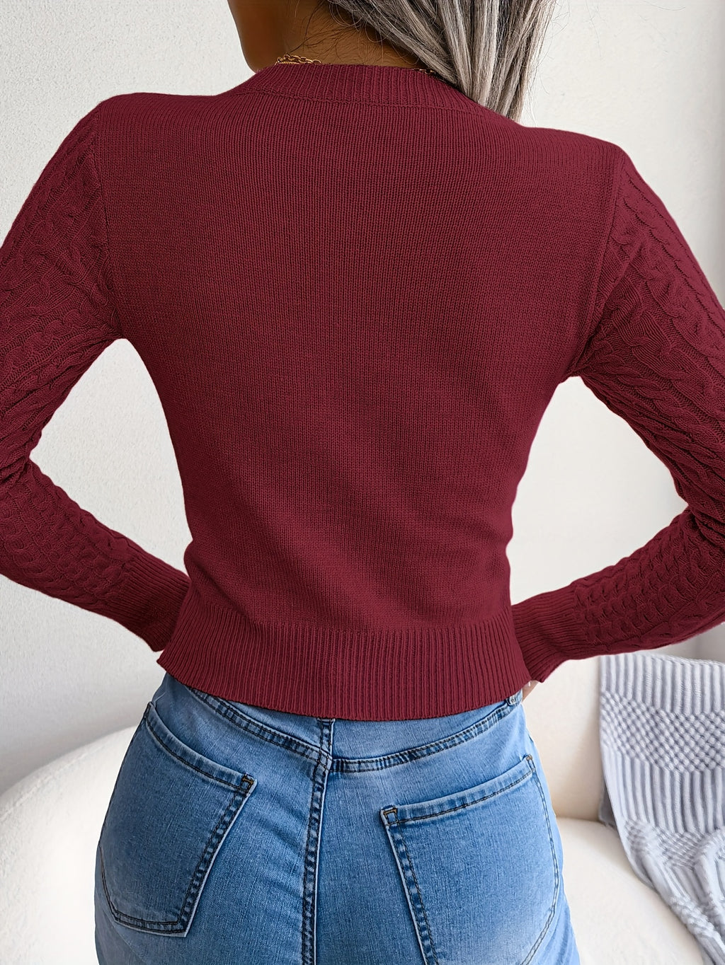 Long Sleeve High Stretch Acrylic Blend Women's Sexy Hollow-Out Knit Pullover Sweater, Skinny Fit, Solid Color, Spring/Fall Fashion Top, Crew Neck, Polyester 28%, Polyamide 22%, Viscose 28%