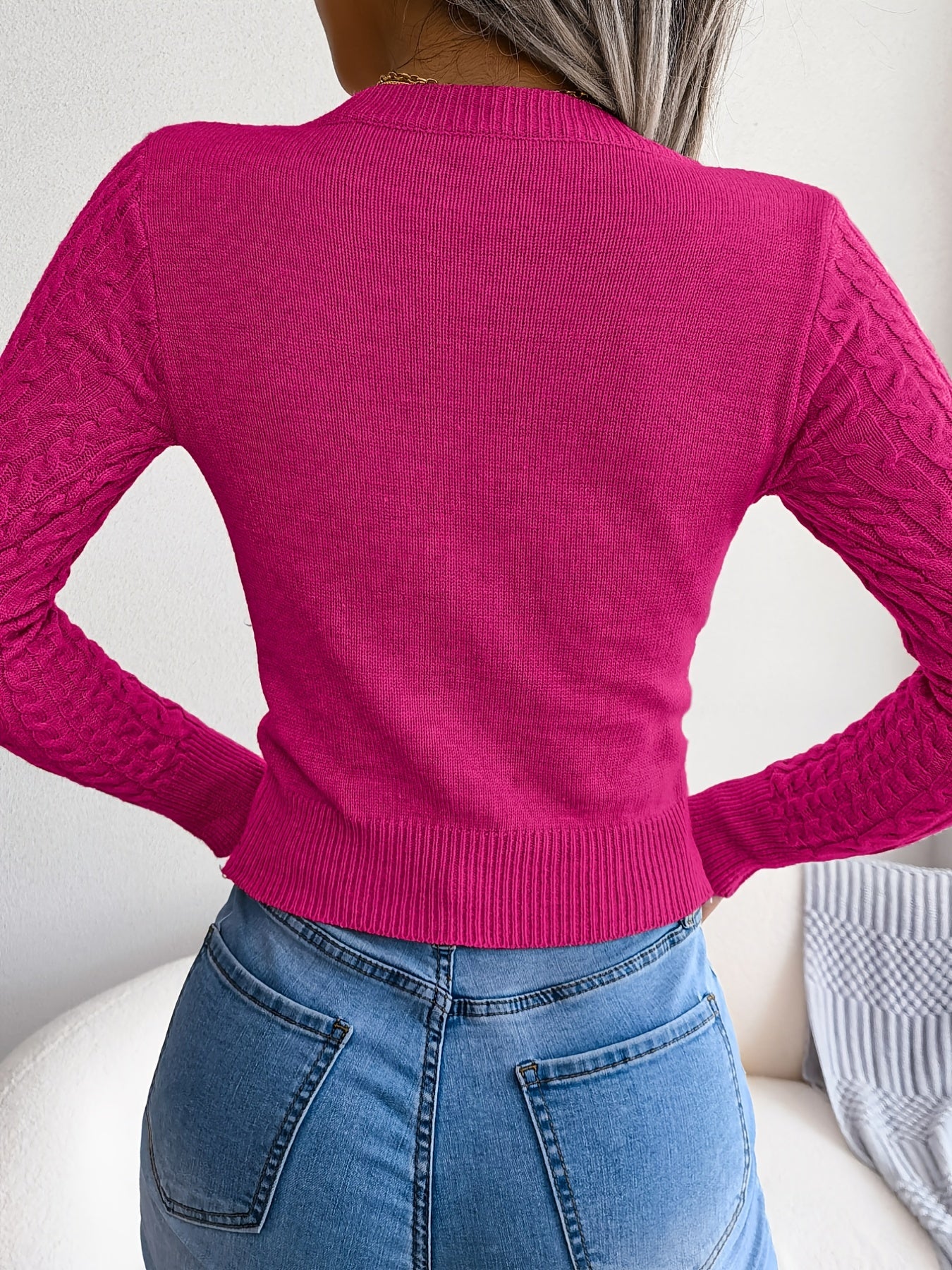 Long Sleeve High Stretch Acrylic Blend Women's Sexy Hollow-Out Knit Pullover Sweater, Skinny Fit, Solid Color, Spring/Fall Fashion Top, Crew Neck, Polyester 28%, Polyamide 22%, Viscose 28%