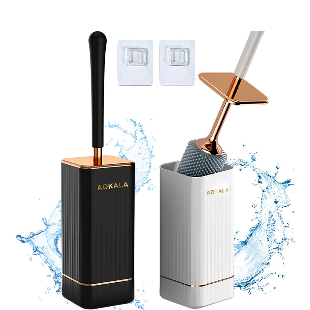 Aokala Toilet Brush and Holder, Elegant Silicone Toilet Bowl Brush Set with Ergonomic Long Handle, Modern Bathroom Decor Cleaning Accessories, Durable, Deep Cleaning Christmas gifts/Halloween gifts! - Black & White