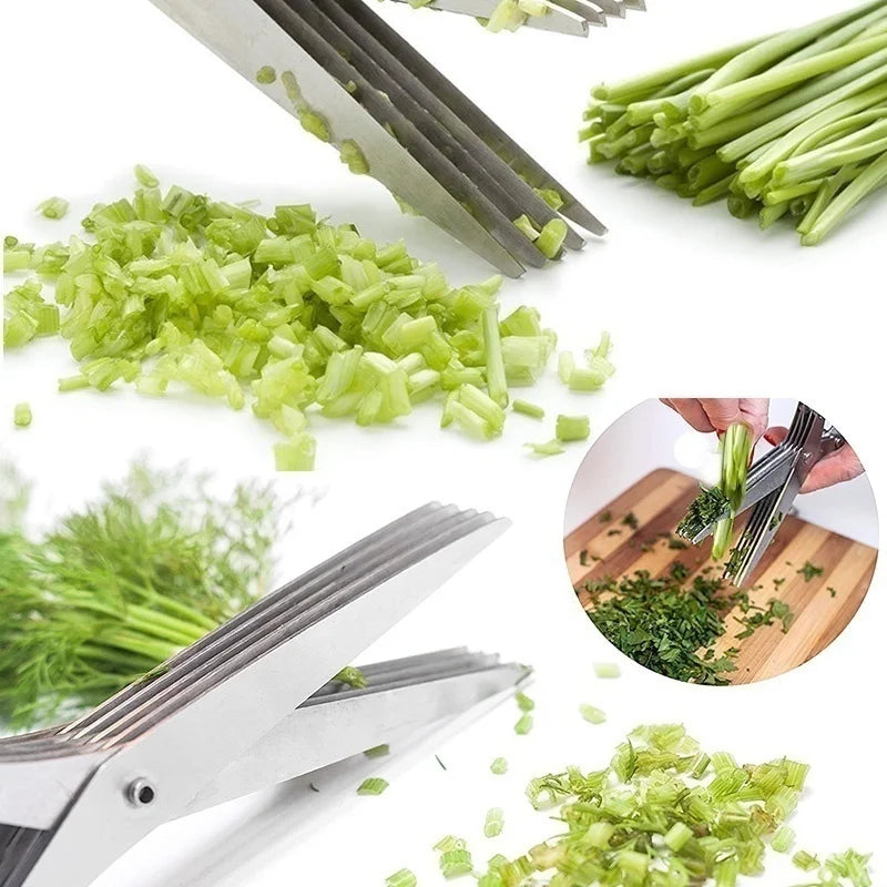 3/5 Layers Multi-functional Stainless Steel Kitchen Knives Scissors shallot Sushi Shredded Scallion Cut Herb Spices Scissors