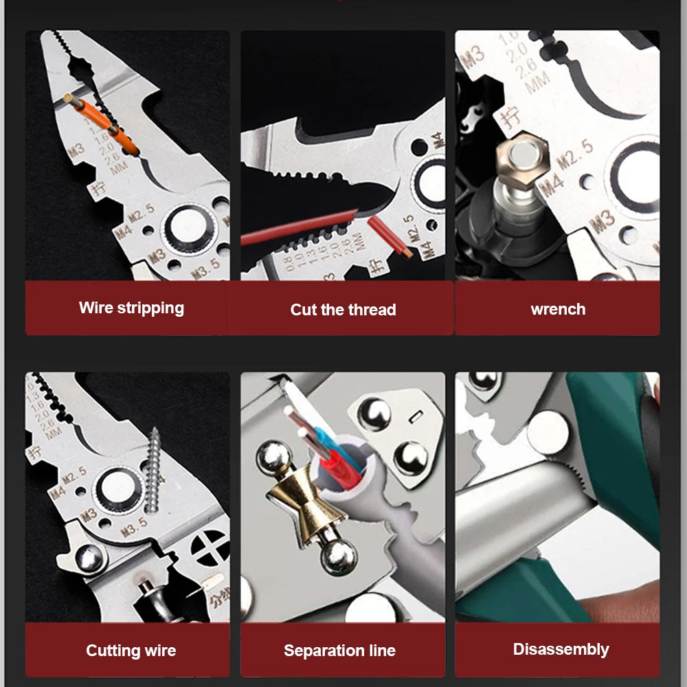 1Pcs Multifunctional Foldable Wire Stripper Crimper Cable Cutter Pliers Electrician Cable Cutting Wiring Pulling Stripping Tools