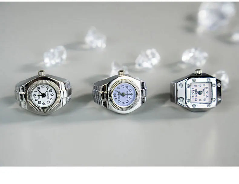 WLP 2023 Fashion Mini Quartz Watch Clock Finger Rings for Men Women Elastic Strap Punk Gothic Couple Roman Ring Jewelry Gift