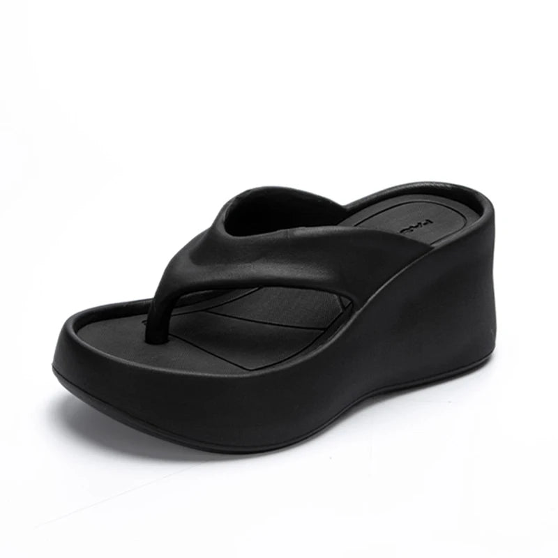 Women's Clip Toe Wedge Flip Flops 2024 Summer Chunky Platform Beach Sandals Woman Thick Sole High Heeled Eva Slippers Slides