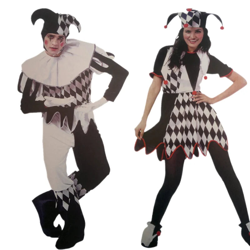 Halloween Costumes Funny Fun Cosplay Clown Costume & Hat for Adults Man Women Innovative Set Carnival Dress Up Party