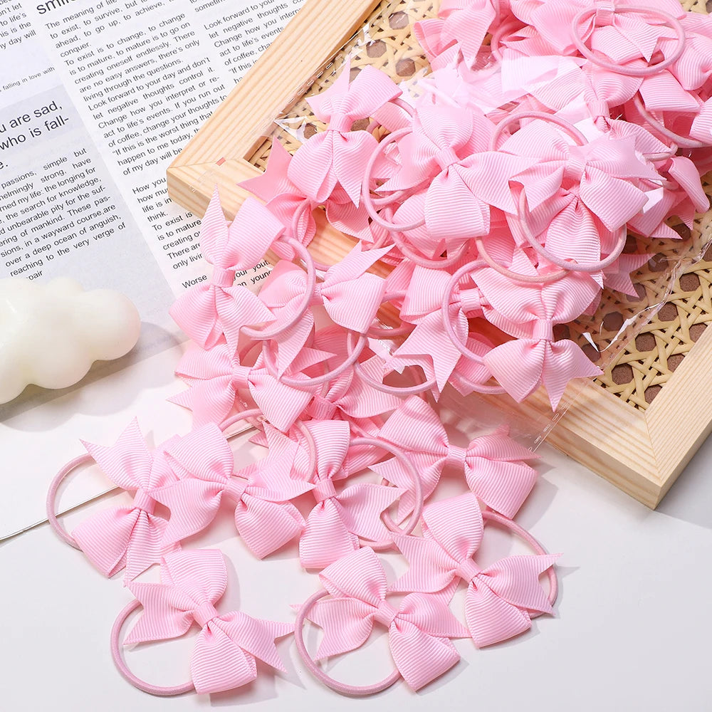 BABY BOWS 10Pcs/lot Girls Ribbon Hair Bows Rubber Band Kids Lovely Cheer Bowknot Hairband Boutique Children Headband Hairwear