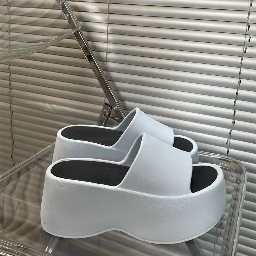 2025 New 8cm High Platform Slipper Woman White Chunky Slides Shoes For Summer Women's Height Increase Elevator Slipper