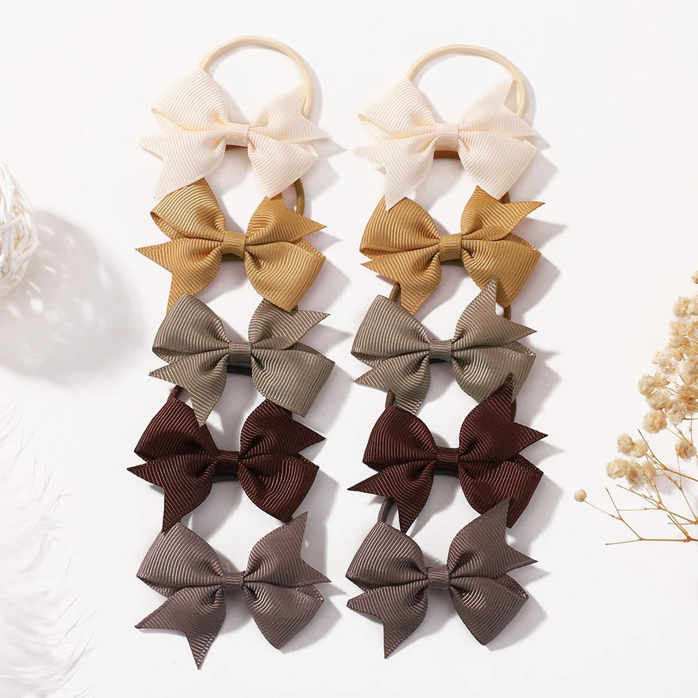 BABY BOWS 10Pcs/lot Girls Ribbon Hair Bows Rubber Band Kids Lovely Cheer Bowknot Hairband Boutique Children Headband Hairwear