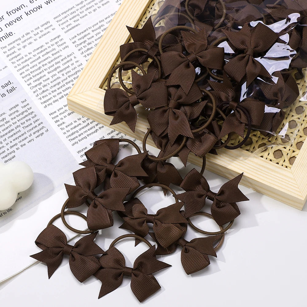 BABY BOWS 10Pcs/lot Girls Ribbon Hair Bows Rubber Band Kids Lovely Cheer Bowknot Hairband Boutique Children Headband Hairwear