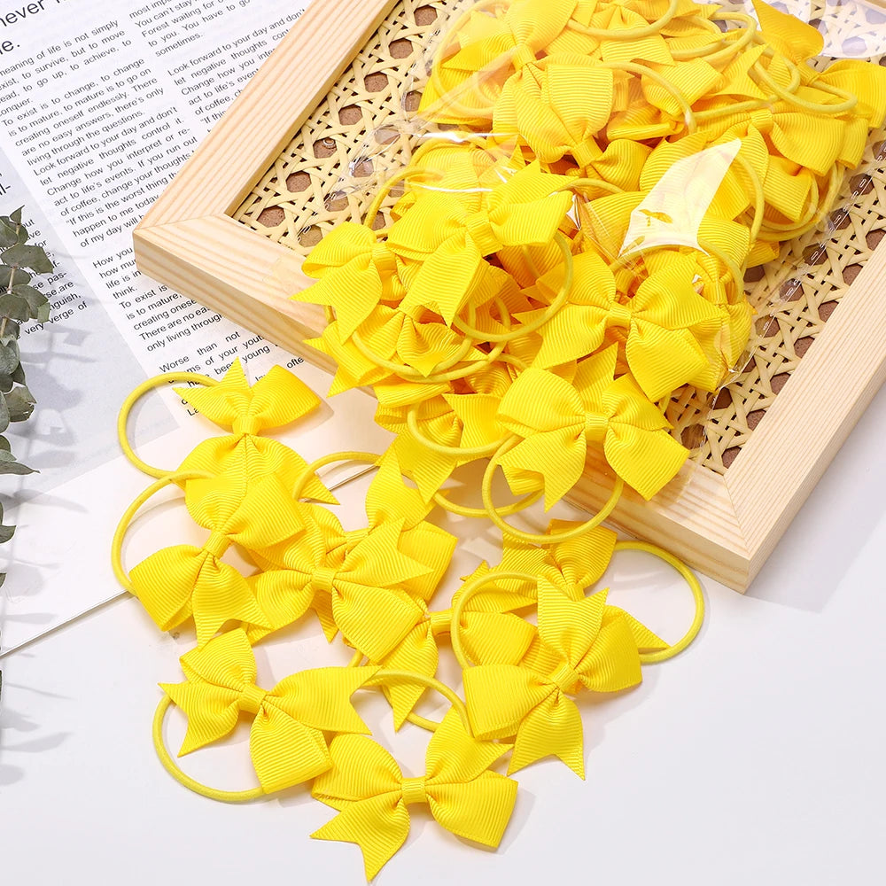 BABY BOWS 10Pcs/lot Girls Ribbon Hair Bows Rubber Band Kids Lovely Cheer Bowknot Hairband Boutique Children Headband Hairwear