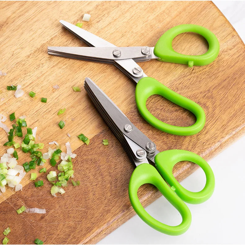 3/5 Layers Multi-functional Stainless Steel Kitchen Knives Scissors shallot Sushi Shredded Scallion Cut Herb Spices Scissors