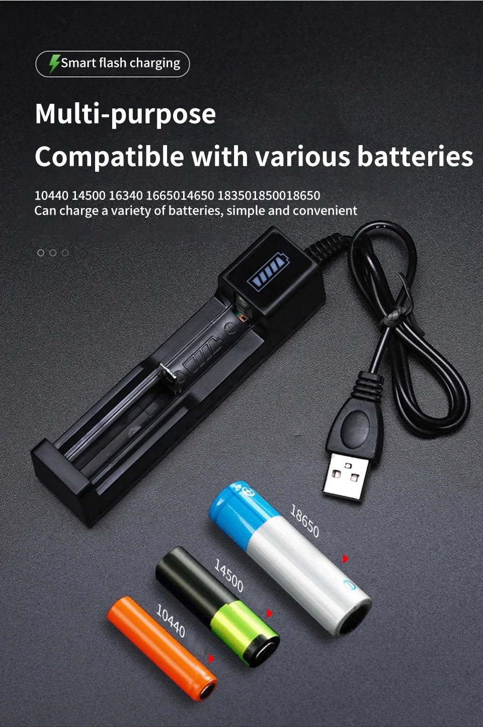 18650 Battery Charger 1/2/4 Slots Dual 18650 Charging 3.7V  Rechargeable Lithium Battery USB Charger For 16340 14500 18650