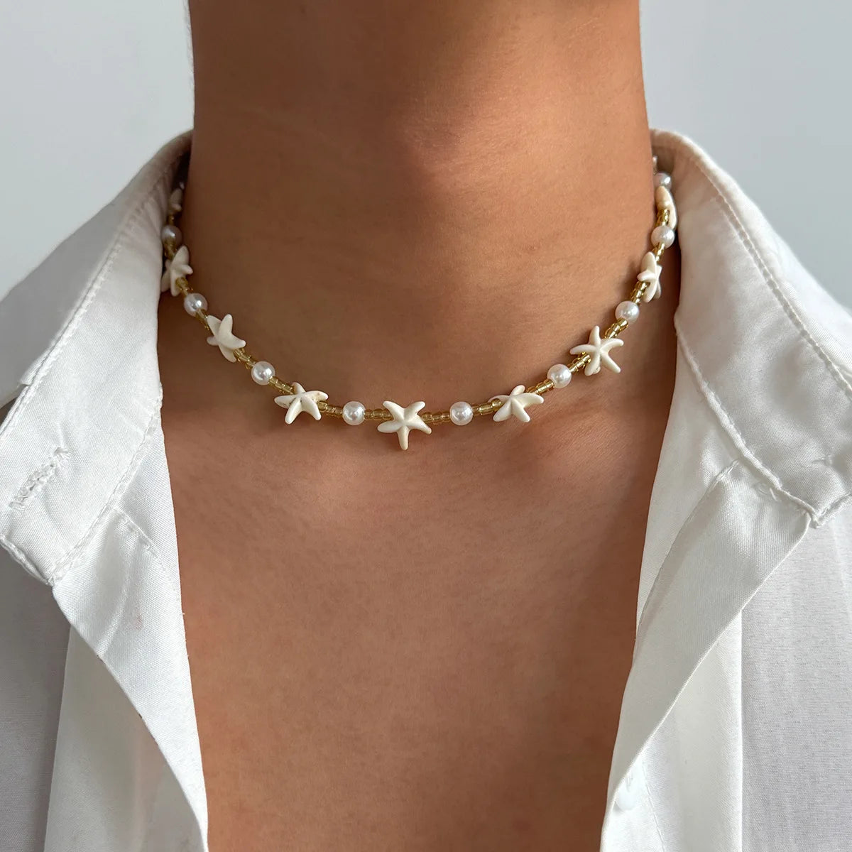 New Beach Style Seashell Necklace Beaded Choker Necklaces for Women Handmade Starfish Pendant Fashion Ocean Jewelry Чокер
