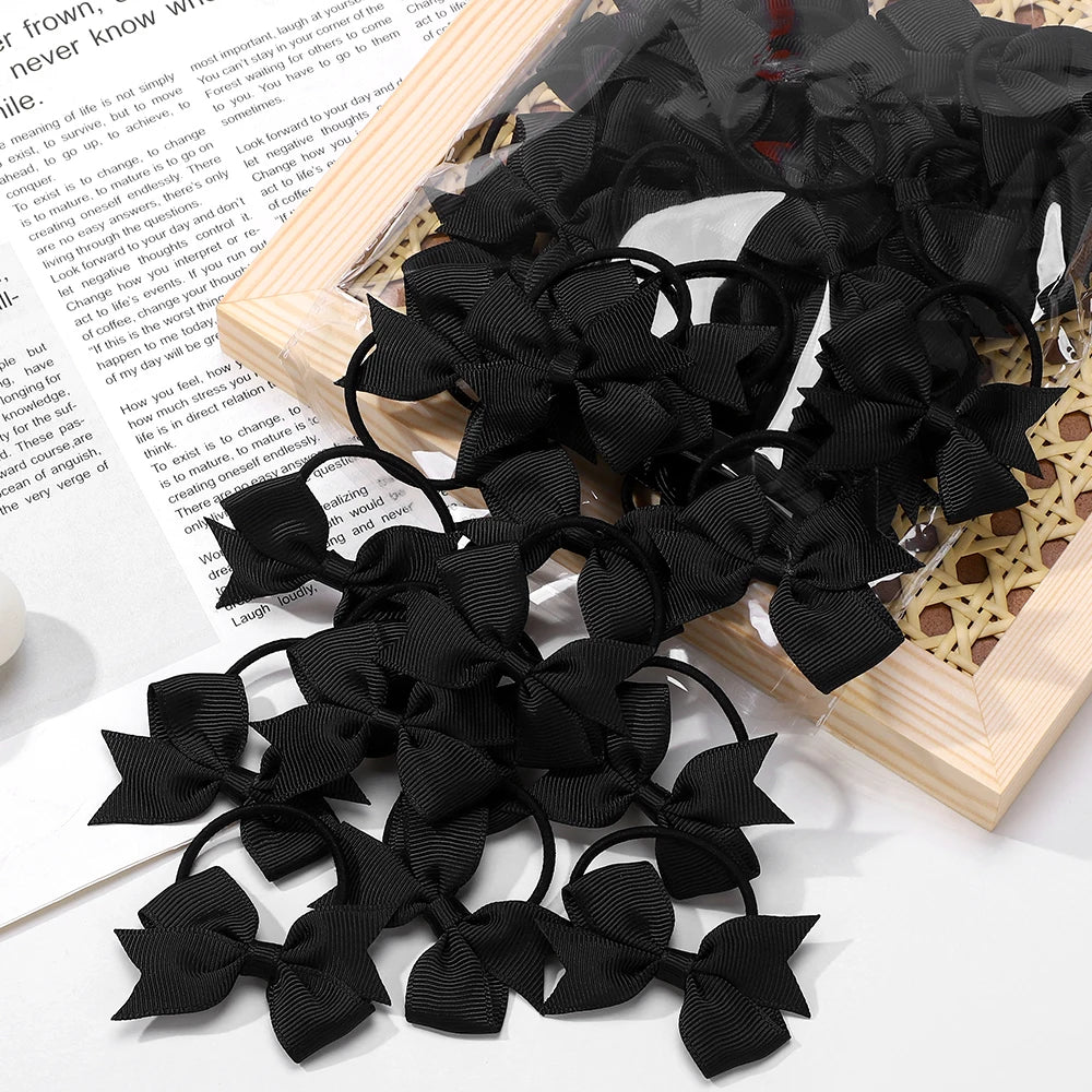 BABY BOWS 10Pcs/lot Girls Ribbon Hair Bows Rubber Band Kids Lovely Cheer Bowknot Hairband Boutique Children Headband Hairwear