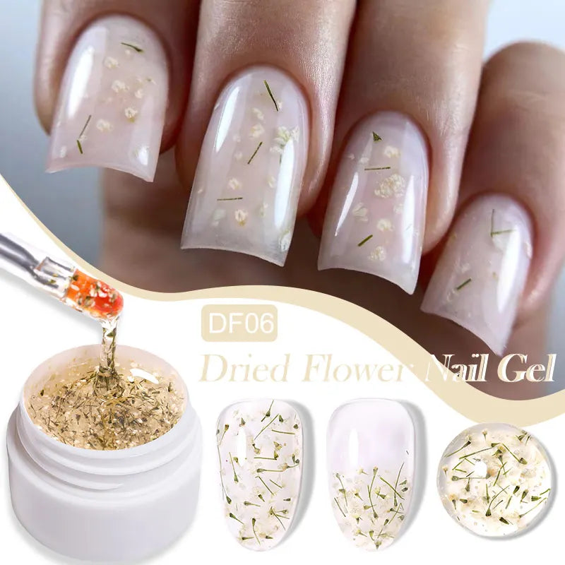 LILYCUTE 8ml Pink Dried Flower Gel Nail Polish Natural Flower Fairy Nail Art Gel Soak Off UV LED Painting Varnish For Nails DIY