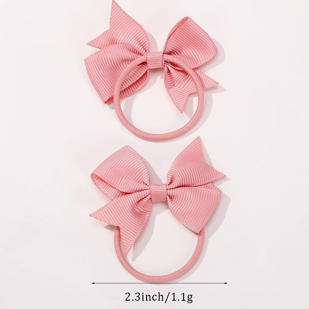 BABY BOWS 10Pcs/lot Girls Ribbon Hair Bows Rubber Band Kids Lovely Cheer Bowknot Hairband Boutique Children Headband Hairwear