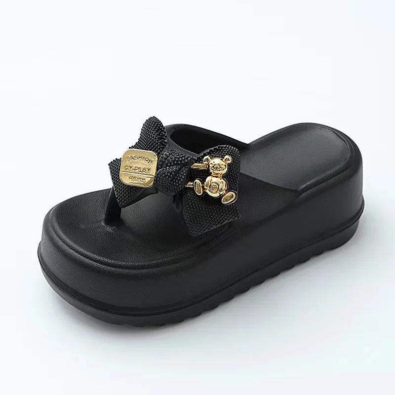 Women Flat Bow Flip Flops Women 2023 New Summer Platform Flops Female Thick Sole Mules Outdoor Fashion Casual Comfortable Slides