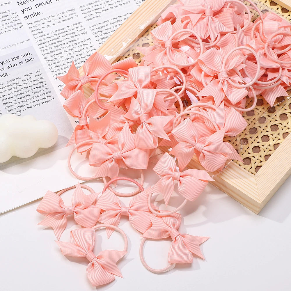 BABY BOWS 10Pcs/lot Girls Ribbon Hair Bows Rubber Band Kids Lovely Cheer Bowknot Hairband Boutique Children Headband Hairwear