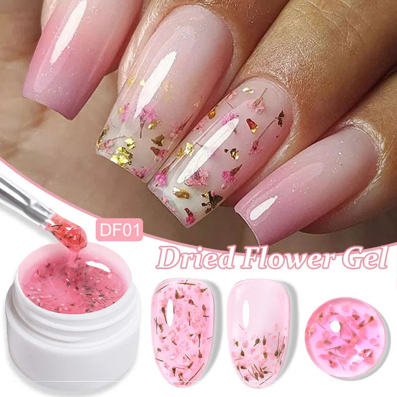 LILYCUTE 8ml Pink Dried Flower Gel Nail Polish Natural Flower Fairy Nail Art Gel Soak Off UV LED Painting Varnish For Nails DIY