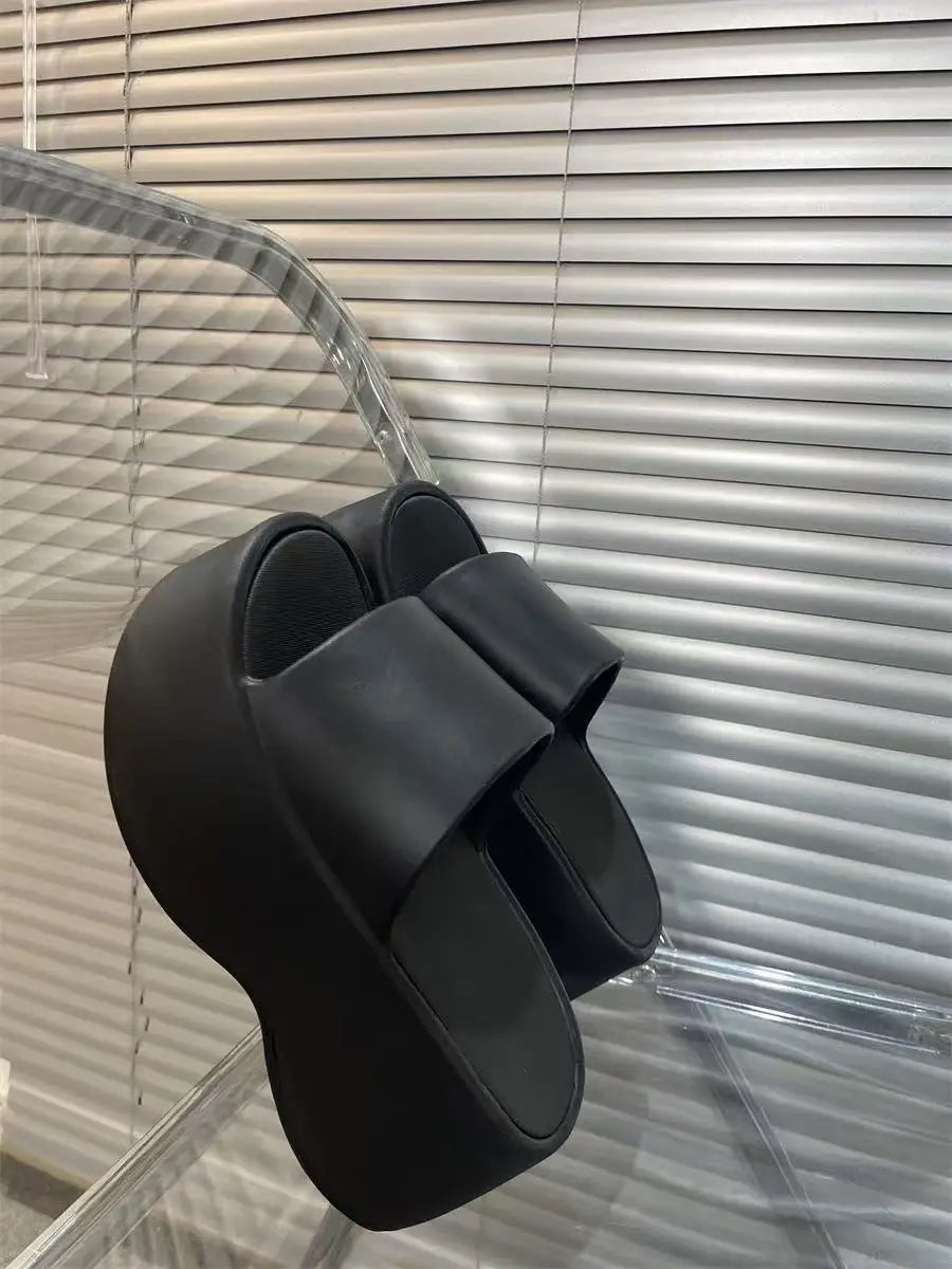 2025 New 8cm High Platform Slipper Woman White Chunky Slides Shoes For Summer Women's Height Increase Elevator Slipper