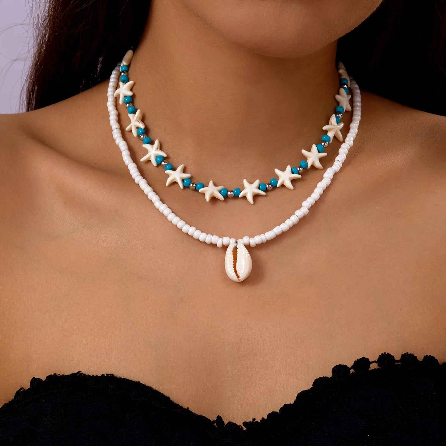 New Beach Style Seashell Necklace Beaded Choker Necklaces for Women Handmade Starfish Pendant Fashion Ocean Jewelry Чокер