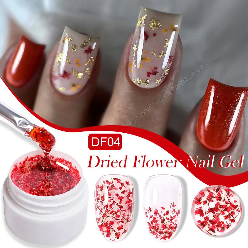 LILYCUTE 8ml Pink Dried Flower Gel Nail Polish Natural Flower Fairy Nail Art Gel Soak Off UV LED Painting Varnish For Nails DIY