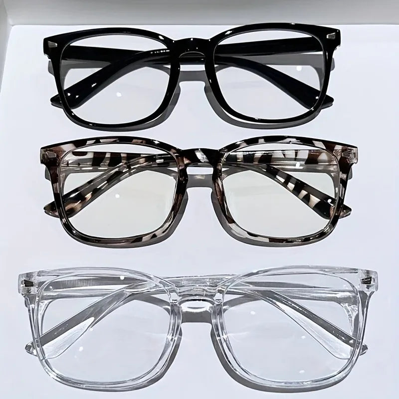 3pcs Lightweight PC Frames Minimalist Square Clear Lens Glasses - Blue Light Blocking, Full Frame, for Everyday & Casual Wear