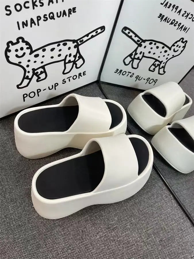 2025 New 8cm High Platform Slipper Woman White Chunky Slides Shoes For Summer Women's Height Increase Elevator Slipper