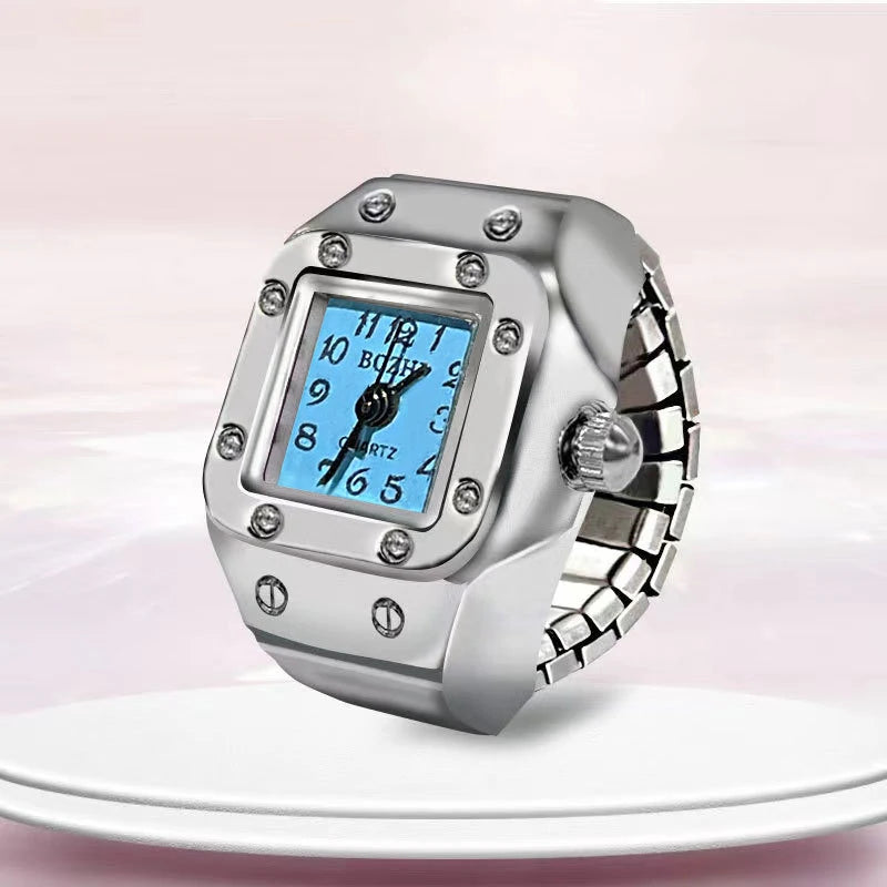 WLP 2023 Fashion Mini Quartz Watch Clock Finger Rings for Men Women Elastic Strap Punk Gothic Couple Roman Ring Jewelry Gift