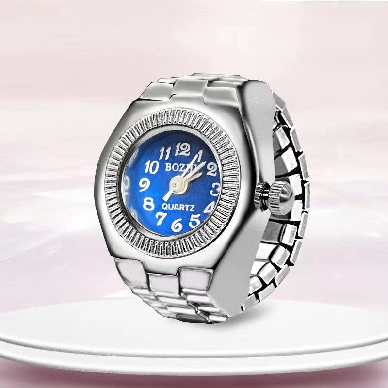 WLP 2023 Fashion Mini Quartz Watch Clock Finger Rings for Men Women Elastic Strap Punk Gothic Couple Roman Ring Jewelry Gift