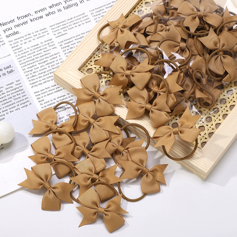 BABY BOWS 10Pcs/lot Girls Ribbon Hair Bows Rubber Band Kids Lovely Cheer Bowknot Hairband Boutique Children Headband Hairwear