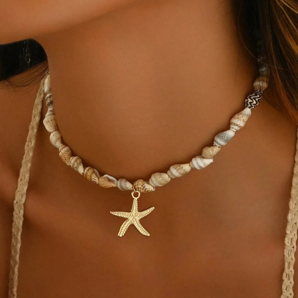 New Beach Style Seashell Necklace Beaded Choker Necklaces for Women Handmade Starfish Pendant Fashion Ocean Jewelry Чокер