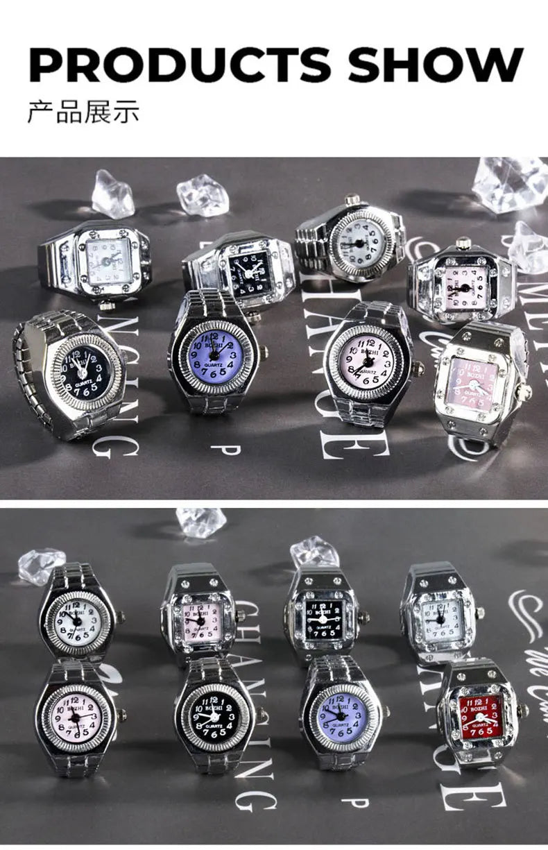 WLP 2023 Fashion Mini Quartz Watch Clock Finger Rings for Men Women Elastic Strap Punk Gothic Couple Roman Ring Jewelry Gift