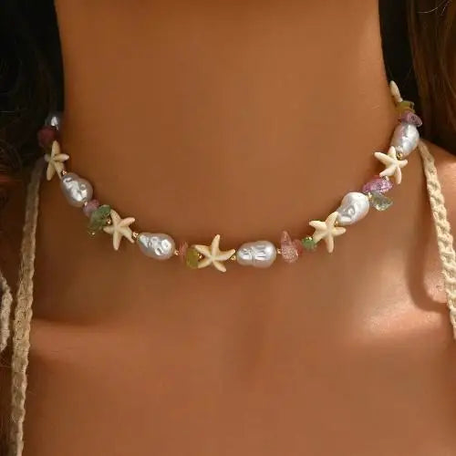 New Beach Style Seashell Necklace Beaded Choker Necklaces for Women Handmade Starfish Pendant Fashion Ocean Jewelry Чокер