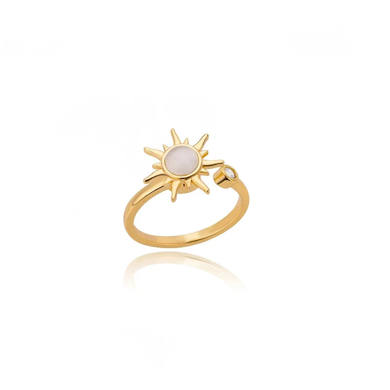 Stainless Steel Lotus Flower Ring for Women Gold Color Vintage Stone Opal Oval Flower Ring Fashion Aesthetic Jewelry Gift