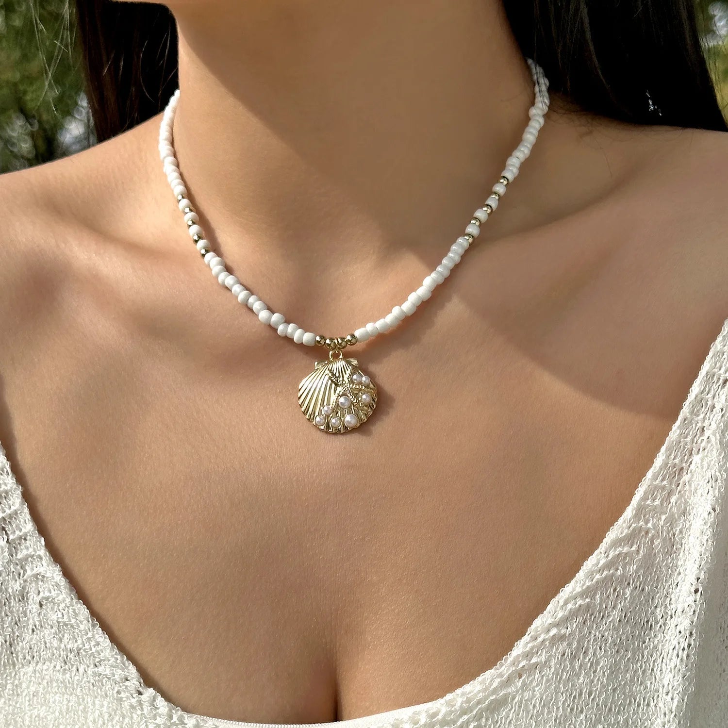 New Beach Style Seashell Necklace Beaded Choker Necklaces for Women Handmade Starfish Pendant Fashion Ocean Jewelry Чокер