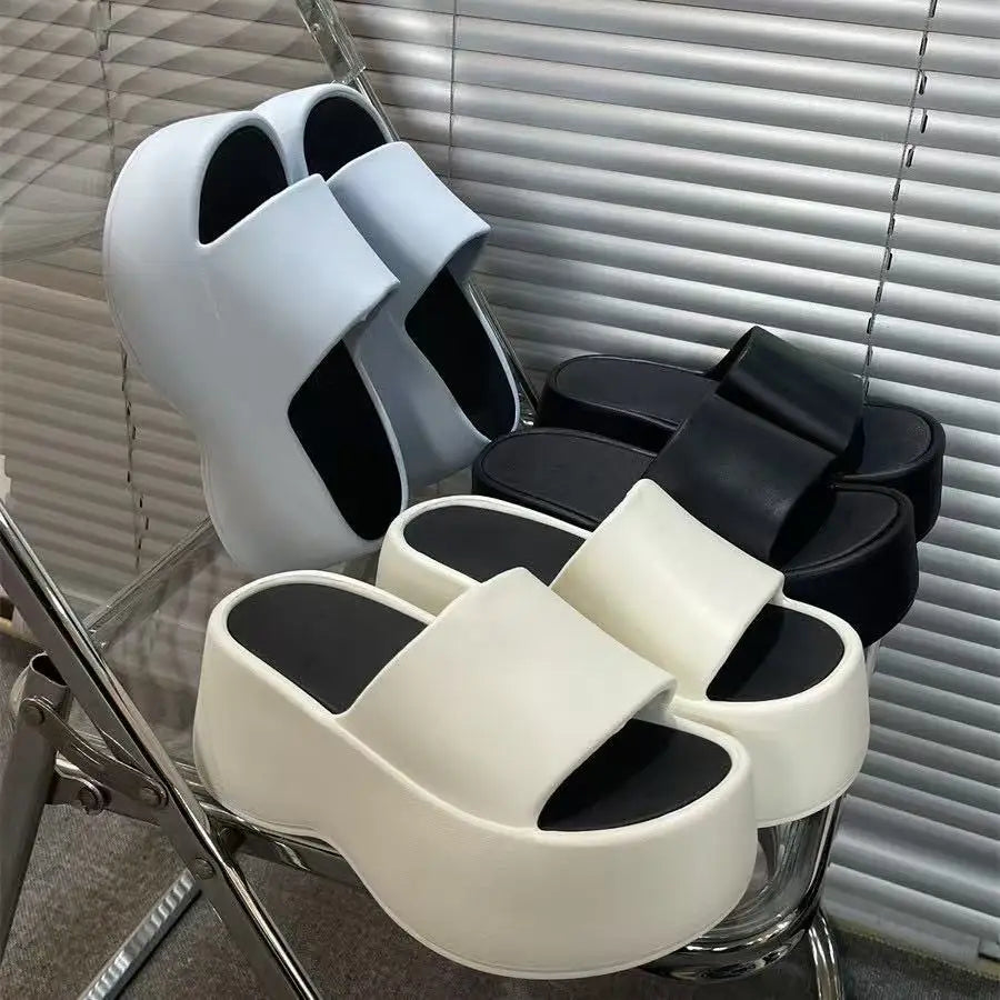 2025 New 8cm High Platform Slipper Woman White Chunky Slides Shoes For Summer Women's Height Increase Elevator Slipper