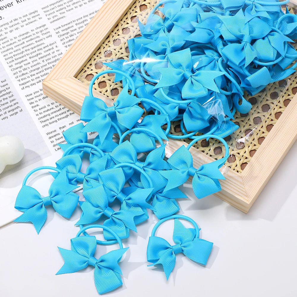 BABY BOWS 10Pcs/lot Girls Ribbon Hair Bows Rubber Band Kids Lovely Cheer Bowknot Hairband Boutique Children Headband Hairwear