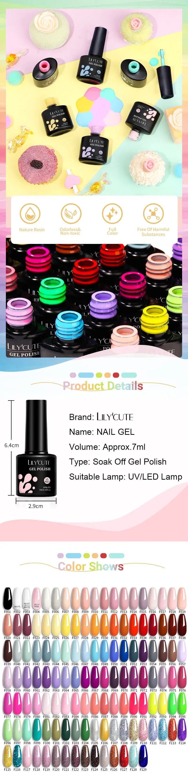 LILYCUTE 184 Colors 7ML Nail Gel Polish Semi-Permanent Glitter Soak Off Base Top Coat UV LED Nail Gel Varnish Nail Art Manicure