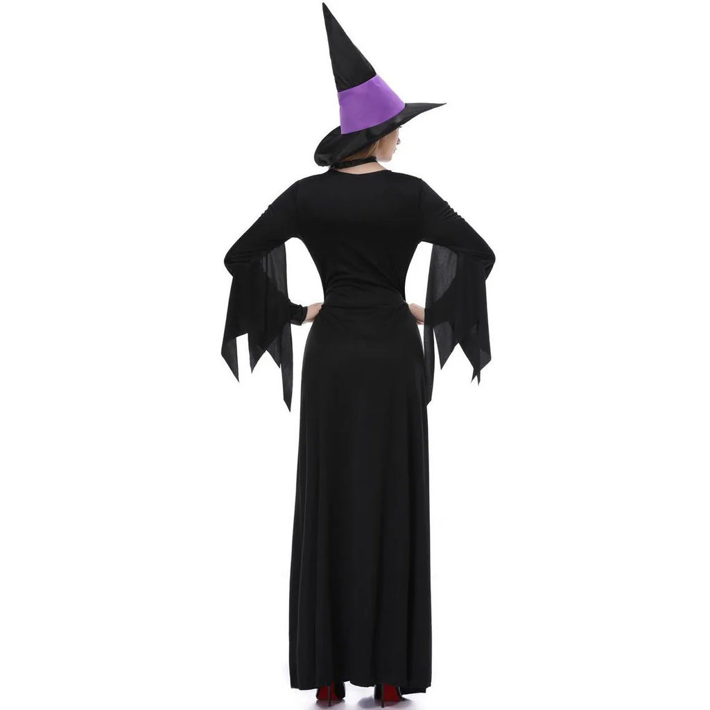 Halloween Gothic Witch Cosplay Costumes Women Sexy Witch Dress With Hat Carnival Party Performese Clothes