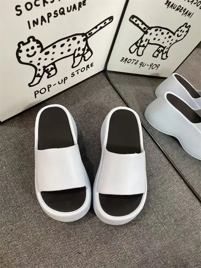2025 New 8cm High Platform Slipper Woman White Chunky Slides Shoes For Summer Women's Height Increase Elevator Slipper