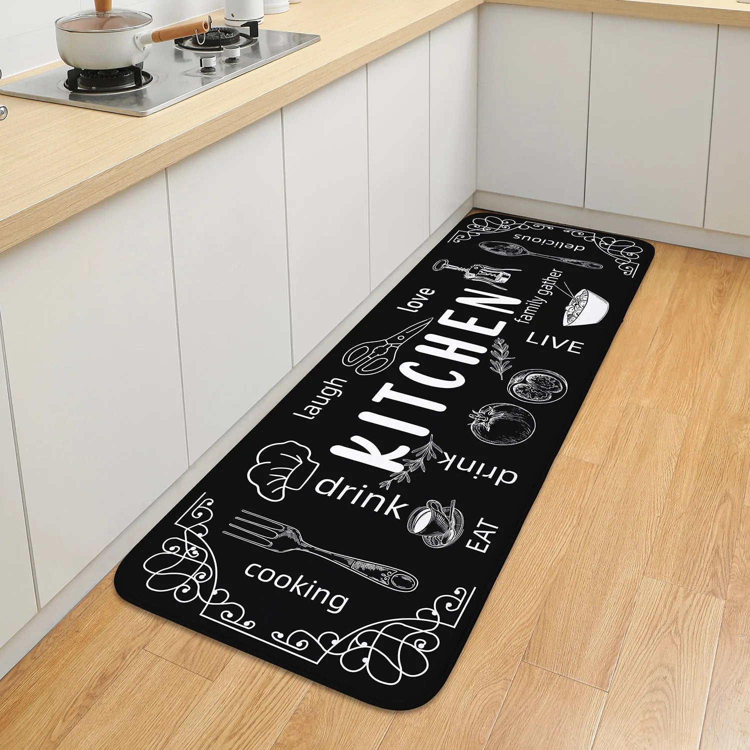VIKAMA kitchen carpet washable, non-slip, absorbent floor mat, bathroom floor mat, absorbent kitchen mat, door mat, room decorat