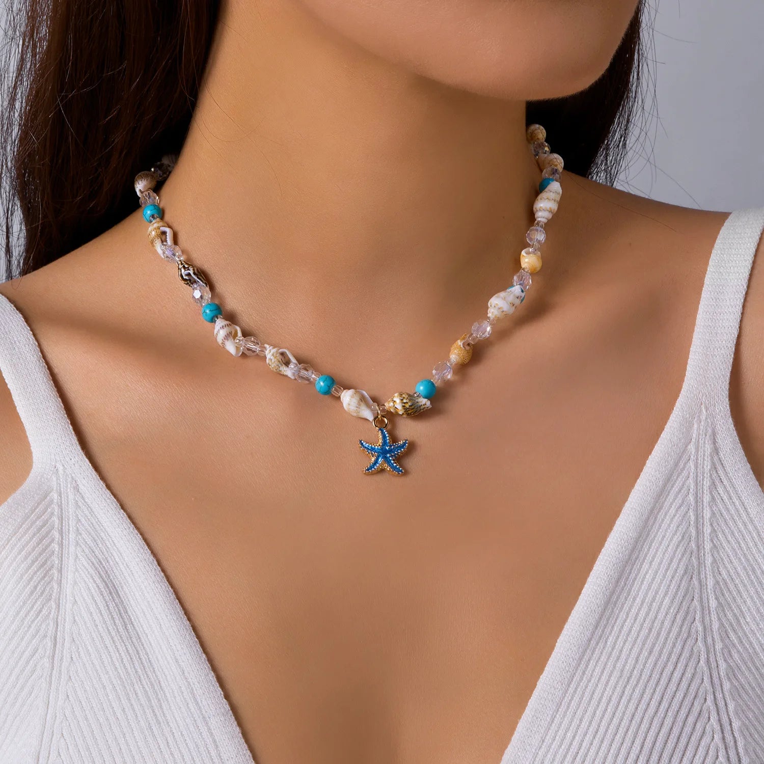 New Beach Style Seashell Necklace Beaded Choker Necklaces for Women Handmade Starfish Pendant Fashion Ocean Jewelry Чокер