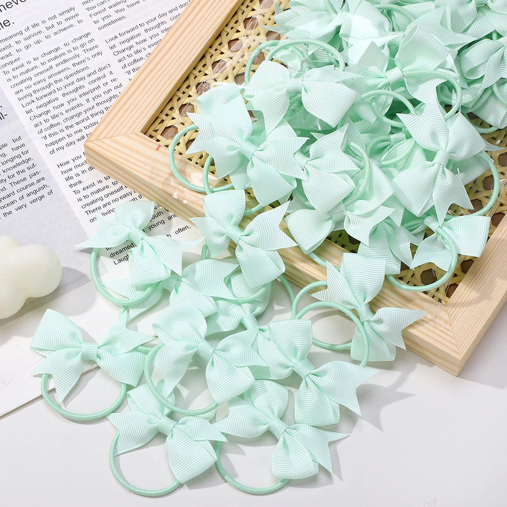 BABY BOWS 10Pcs/lot Girls Ribbon Hair Bows Rubber Band Kids Lovely Cheer Bowknot Hairband Boutique Children Headband Hairwear