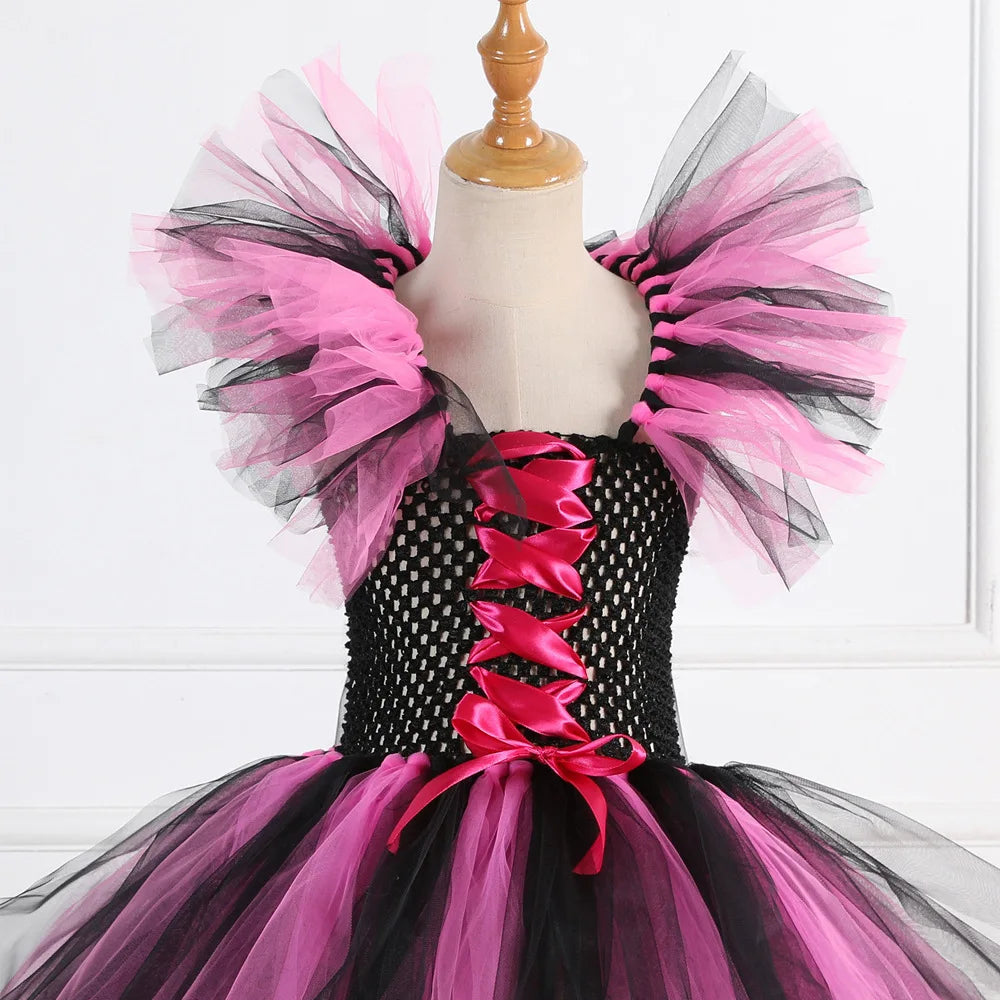 Halloween Costume for Kids Girls Witch Cosplay Tutu Knee Dress with Hat Broom Children Carnival Vestidos Fancy Clothes New