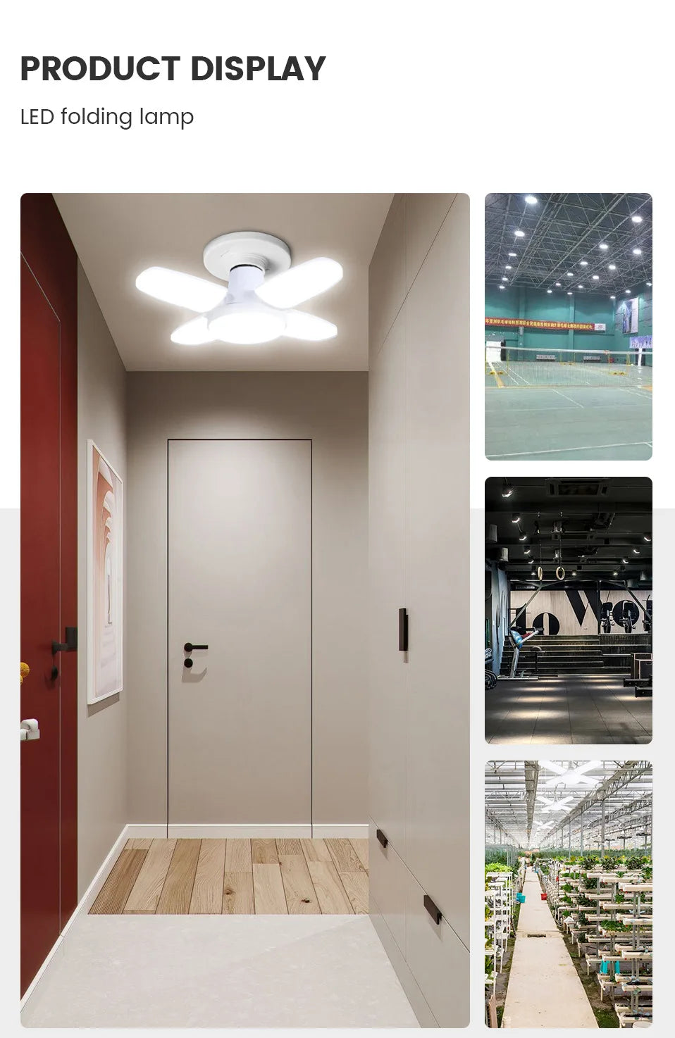 E27 Fan Shape Foldable 28W LED Bulb AC220V/110V Deformation for Home Ceiling Lights Warehouse and Garage White Light 6500K Bulb