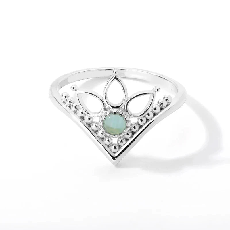 Stainless Steel Lotus Flower Ring for Women Gold Color Vintage Stone Opal Oval Flower Ring Fashion Aesthetic Jewelry Gift