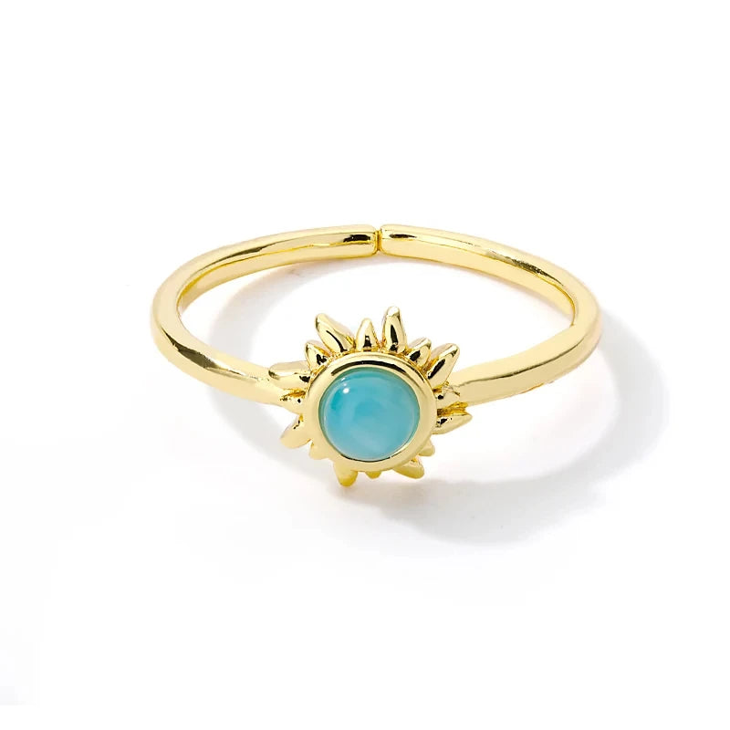 Stainless Steel Lotus Flower Ring for Women Gold Color Vintage Stone Opal Oval Flower Ring Fashion Aesthetic Jewelry Gift