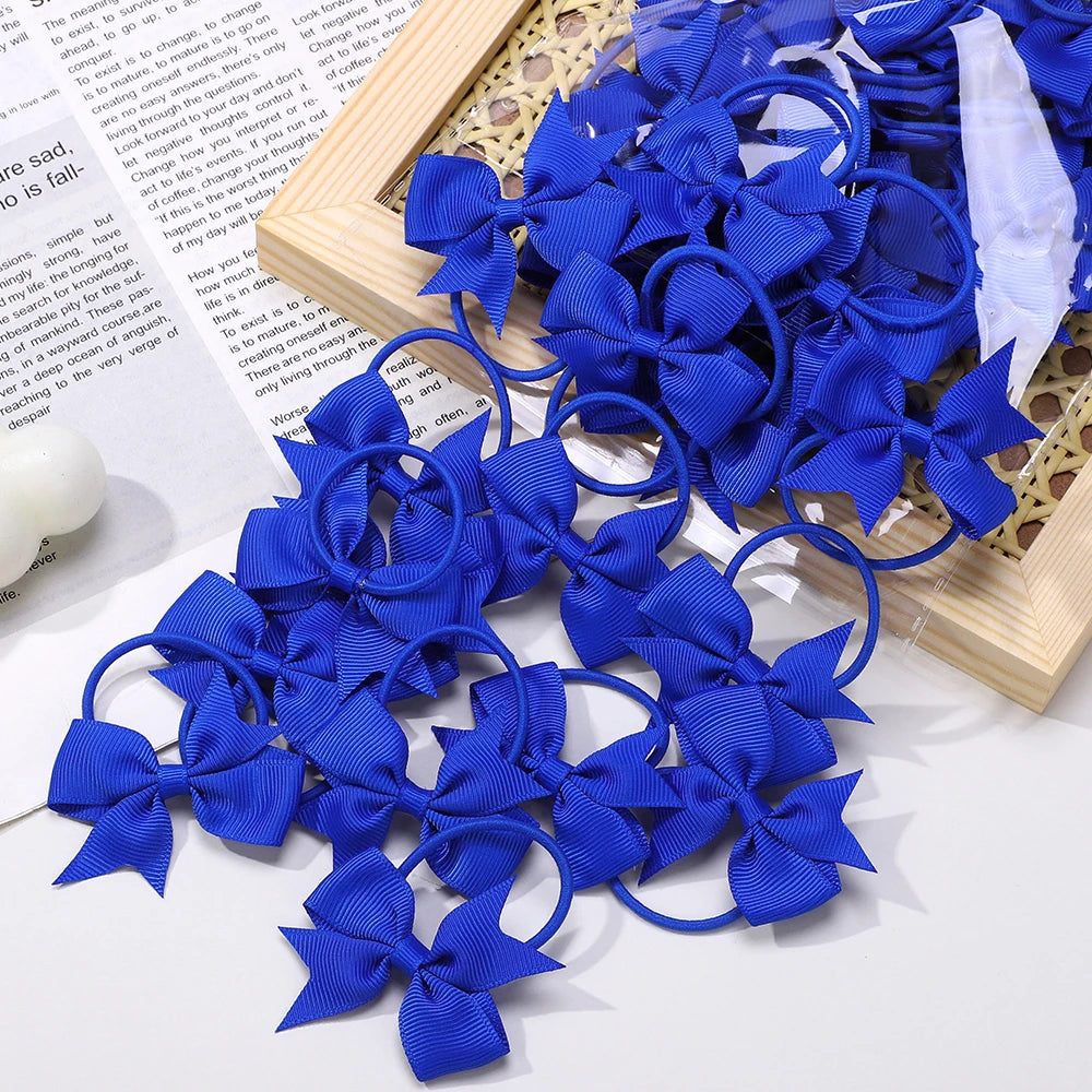 BABY BOWS 10Pcs/lot Girls Ribbon Hair Bows Rubber Band Kids Lovely Cheer Bowknot Hairband Boutique Children Headband Hairwear
