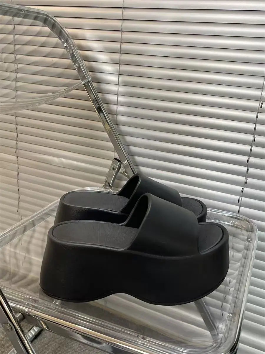 2025 New 8cm High Platform Slipper Woman White Chunky Slides Shoes For Summer Women's Height Increase Elevator Slipper