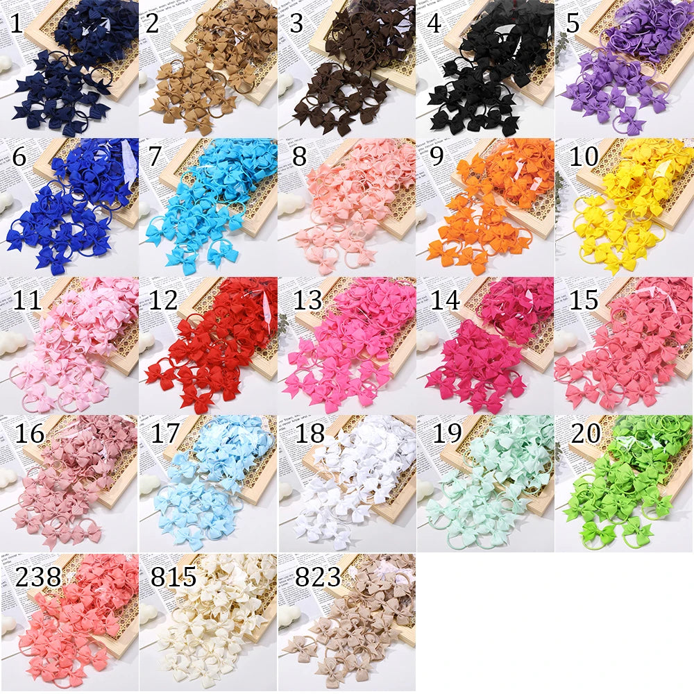BABY BOWS 10Pcs/lot Girls Ribbon Hair Bows Rubber Band Kids Lovely Cheer Bowknot Hairband Boutique Children Headband Hairwear